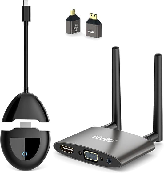 Wireless HDMI transmitter and receiver kit for flawless video/audio streaming at home, in the office, in the classroom, and on portable devices.