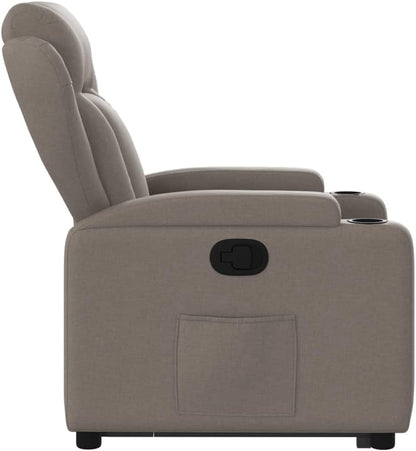 Fauteuil, zitverhoging, kantelbaar, taupe van stof, meubelstuk voor woonkamer, loungestoel, relaxstoel, stoel voor slaapkamer - QUORE