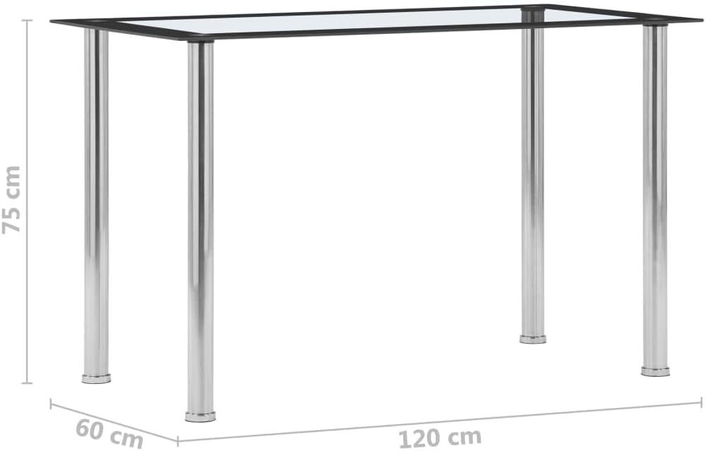 Eettafel – Tafel – Eetkamertafel – Keukentafel – Bureautafel – Gehard Glas Tafelblad – Zwart Roestvrijstaal Frame – 120x60x75 cm
