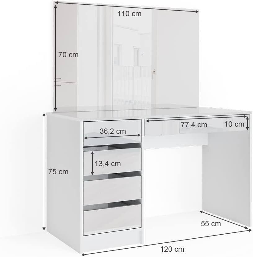 Vicco Dressing table "Sherry", White, 120 cm - QUORE