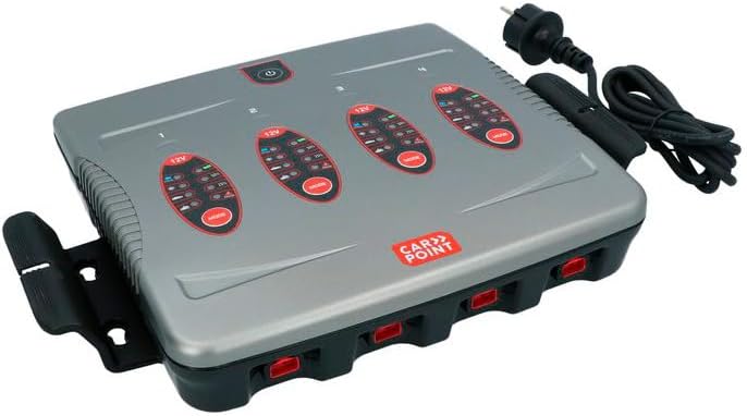 Acculader 12V – Batterijlader – Loodzuurlader – Accuoplader – Batterijoplader – Vier Accu’s Gelijktijdig Opladen – Volautomatische Vijfstaps Oplaadcyclus – IP64 Spatwaterbestendig