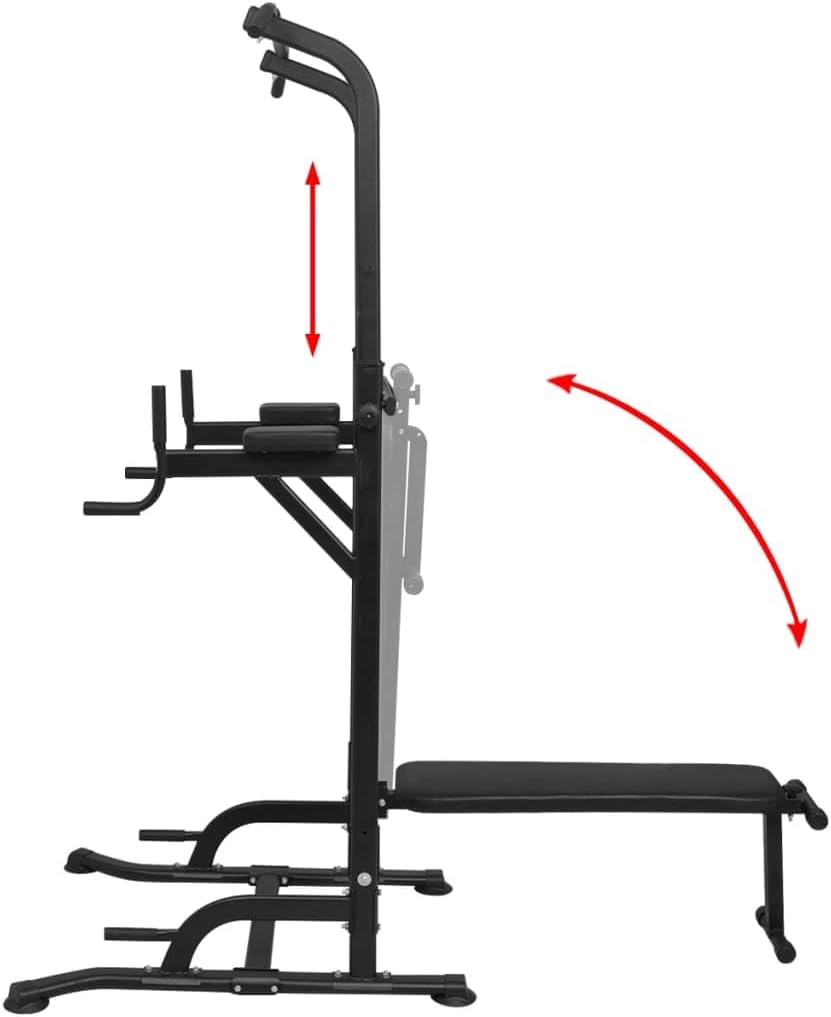 Fitnessbank – Halterbank – Trainingsbank – Sit-Up Bank – Power Tower – Verstelbaar Tot 235 cm – Max Belastbaar Gewicht 150 kg