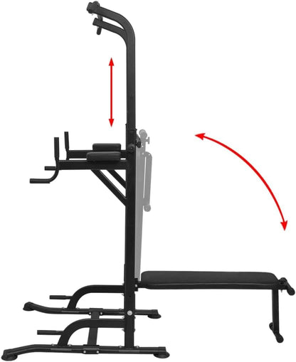 Fitnessbank – Halterbank – Trainingsbank – Sit-Up Bank – Power Tower – Verstelbaar Tot 235 cm – Max Belastbaar Gewicht 150 kg