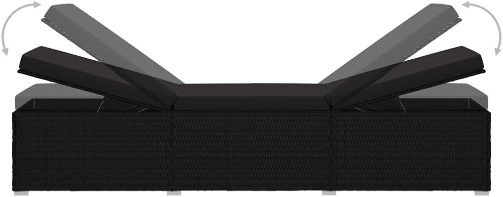 vidaXL Sunbed with Cushion Sun lounger Loungebed Bed Lounger Cushion Lounge Chair Garden Furniture Garden Chair Garden Bed Sunbeds Garden Poly Rattan Black - QUORE