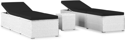 vidaXL 3-piece sunbed set with tea table poly rattan white