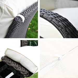 ATR ART TO REAL Garden Armchairs, Adjustable Position Height Adjustable Patio Chair, Aluminium Frame with Hand Woven Resin Rattan, Garden Furniture Lounger, Grey Braid+Beige Cushion - QUORE