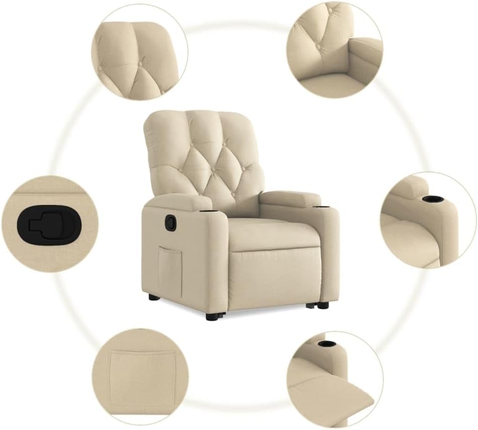 Model 3204719 Fauteuil met rugleuning, kantelbaar, crèmekleurig, van stof, meubelstuk voor woonkamer, fauteuil, relaxstoel, slaapkamerstoel, model 3204719 - QUORE
