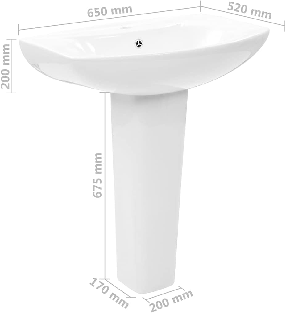 vidaXL Basin On Foot Freestanding 650x520x200mm Ceramic White Bathroom Gutter - QUORE