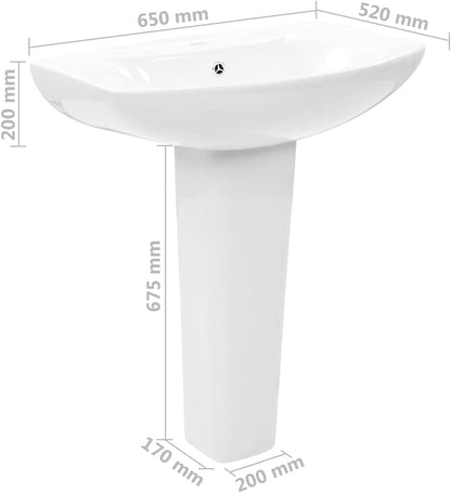 vidaXL Basin On Foot Freestanding 650x520x200mm Ceramic White Bathroom Gutter - QUORE