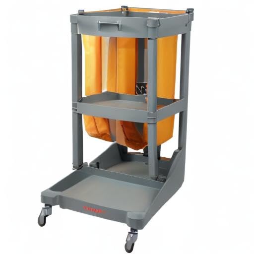 VEVOR Professional Household Cart, 3 Floors, Cleaning Trolley, Polypropylene Washing with PVC Bag, Maintenance Car, Load, 90.7 kg, Liquid Movement, Storage, Maintenance Tools, Office, Hotel, Grey