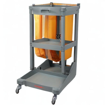 VEVOR Professional Household Cart, 3 Floors, Cleaning Trolley, Polypropylene Washing with PVC Bag, Maintenance Car, Load, 90.7 kg, Liquid Movement, Storage, Maintenance Tools, Office, Hotel, Grey
