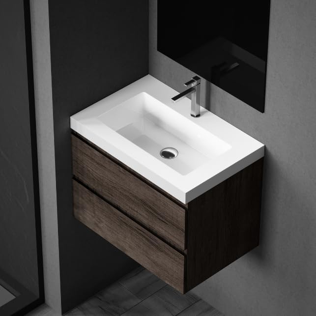 RICA Washbasin Surface Mounted Sink Square 60x40cm with Tap Hole, Durable, Modern, Chemical Resistant, Warm Touch, White Made of Conglomerate - QUORE