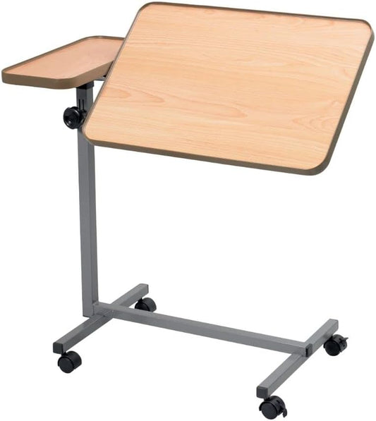 Performance Health Dual Action Bed and Chair Table, Portable Over Bed Table, in hoogte verstelbare Wheeld Tafel met Tiltable Oppervlak Gelamineerde Top, Veeg Schoon
