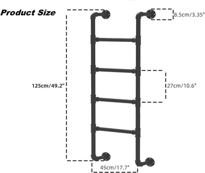 4-Treed Bunk Bed Ladder, 1.25×0.46m Muurmontage voor Kelderraam, Zwart Smeedijzeren Industrieel Pijp Stap Belasting 149.7kg, Binnen Buiten Metaal voor Zolder Loft Slaapzaal RV Dek Muur