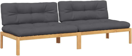 vidaXL Garden center benches 2 pc pallet with cushions solid acacia wood,garden bench,lounge chair garden,garden bench lounge,garden furniture,outdoor bench,bench outdoor