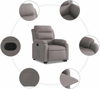Relaxstoel Met Opstahulp – Elektrische Fauteuil – Leren Relaxstoel – TV-Stoel – Ligstoel – Handmatig Kantelsysteem – Taupe Stof – Elektrische Opstahulp Met Ligfunctie