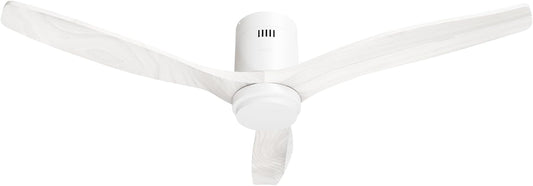 Hombli Smart Plafondventilator met ledlicht, app- en afstandsbediening, wit met houtlook, 132 cm, stil, wifi, voor ruimtes tot 12 m²