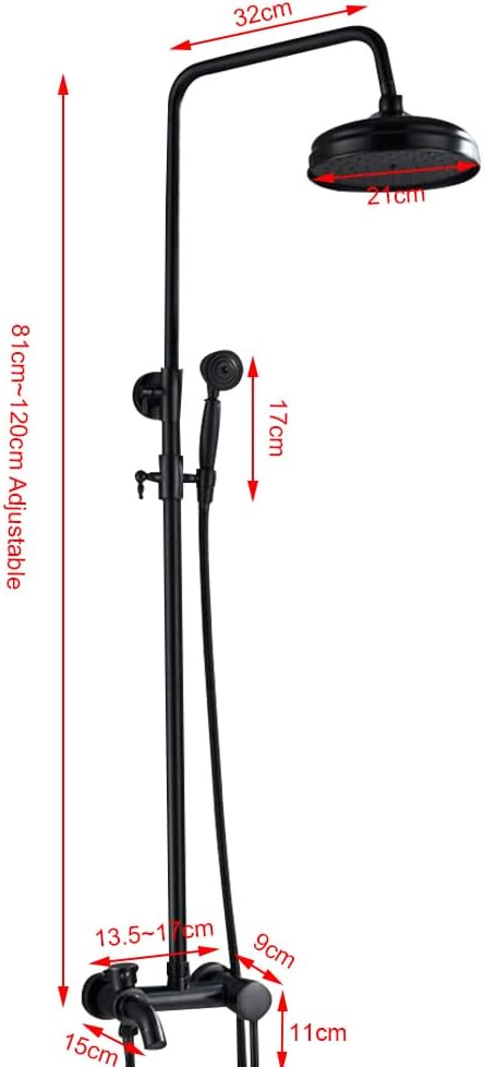 Rain Shower, Shower System, Shower Fixture, Rain Shower Set, Antique Nostalgia with Hand Shower, Wall Mounted Shower, Complete Stainless Steel, Massage Shower Panel, Retro, Round, Black - QUORE