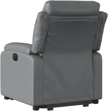 Relaxstoel met opstahulp – Elektrische Loungechair – Tv-Stoel – Ligstoel – Relaxfauteuil – Grijs Kunstleer – Elektrisch Kantelsysteem – Traploos Verstelbare Ligfunctie