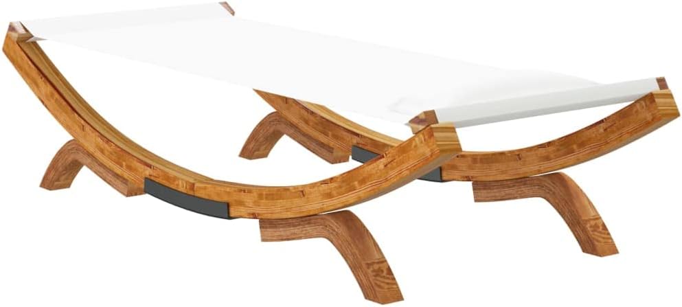 Buitenligstoel – Ligstoel – Tuinstoel – Zonnebed – Strandstoel – Gebogen Massief Houten Frame – Comfortabel Crème Polyester