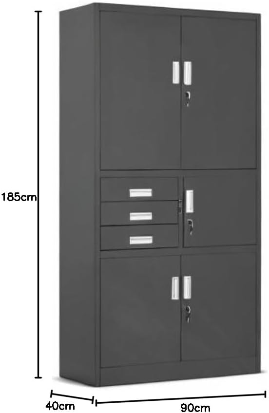 Filing Cabinet C018S II Office Cabinet Metal Cabinet Safe Box Secret Box 3 Drawers Powder Coating 185cm x 90cm x 40cm (Black) - QUORE