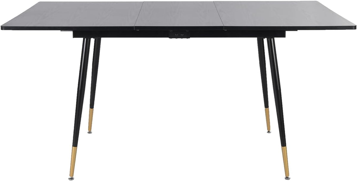 MEUBLE COSY Eettafel, uittrekbaar, keukentafel voor 4-6 personen, retro industriële eetkamertafel, metalen frame, voor eetkamer keuken, zwart en goudkleurig, 120-160x80x75cm