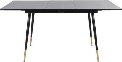 MEUBLE COSY Eettafel, uittrekbaar, keukentafel voor 4-6 personen, retro industriële eetkamertafel, metalen frame, voor eetkamer keuken, zwart en goudkleurig, 120-160x80x75cm