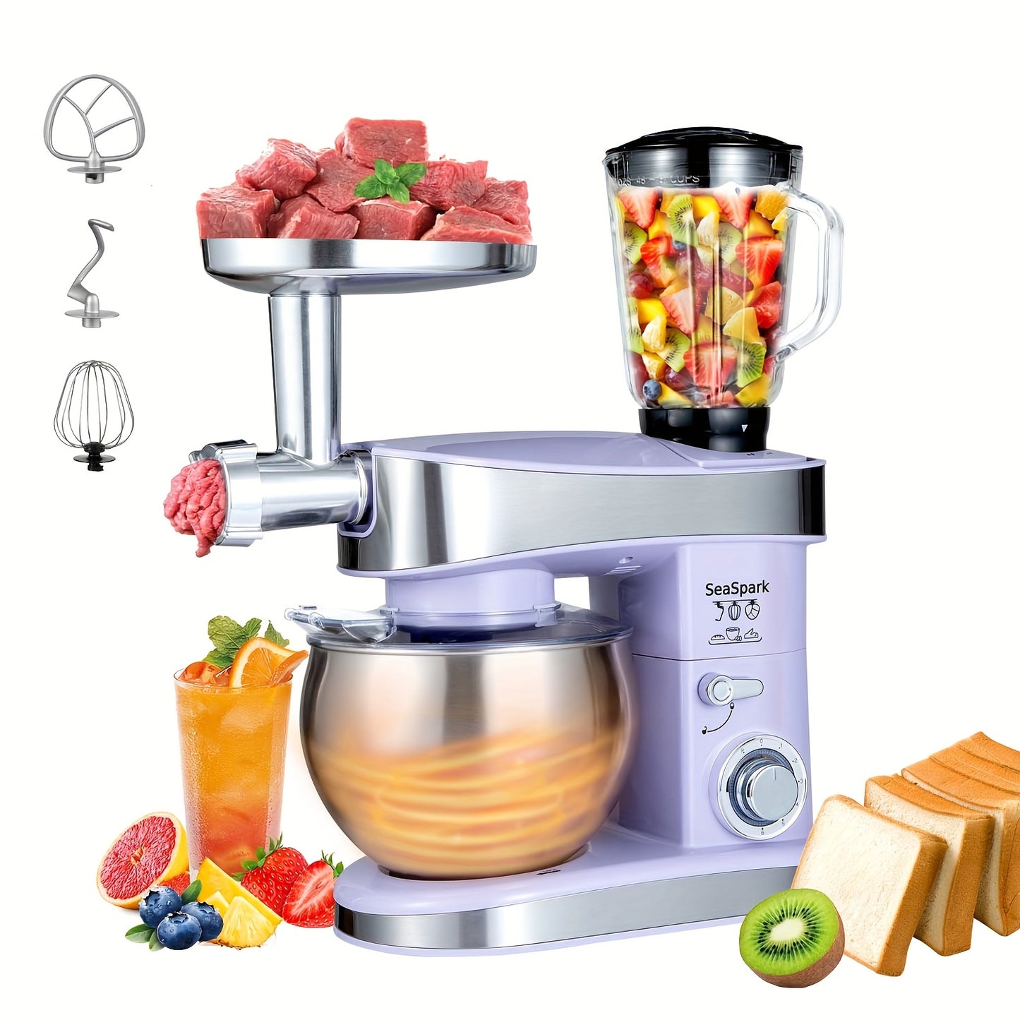 Keukenmixer – Mixer – Standmixer – Mengmachine – KitchenAid – Paars – 6-in-1 Multifunctioneel – 6,3 Liter RVS Kom – 6 Snelheden Met Pulsestand