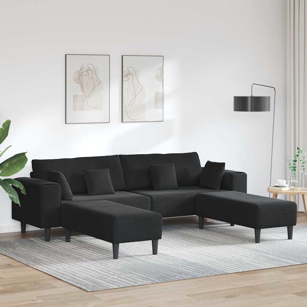Bankstel – Hoekbank – Slaapbank – Zetel – 4-Zitsbank – Zacht Fluweel – Stevig Houten Frame
