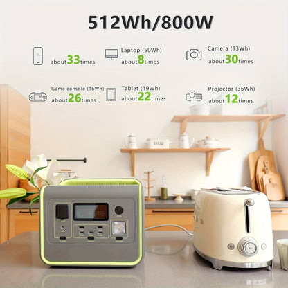 Powerstation – Draagbare Accu – Mobiele Stroombron – Noodstroom – 512Wh Capaciteit – 800W Continu Vermogen