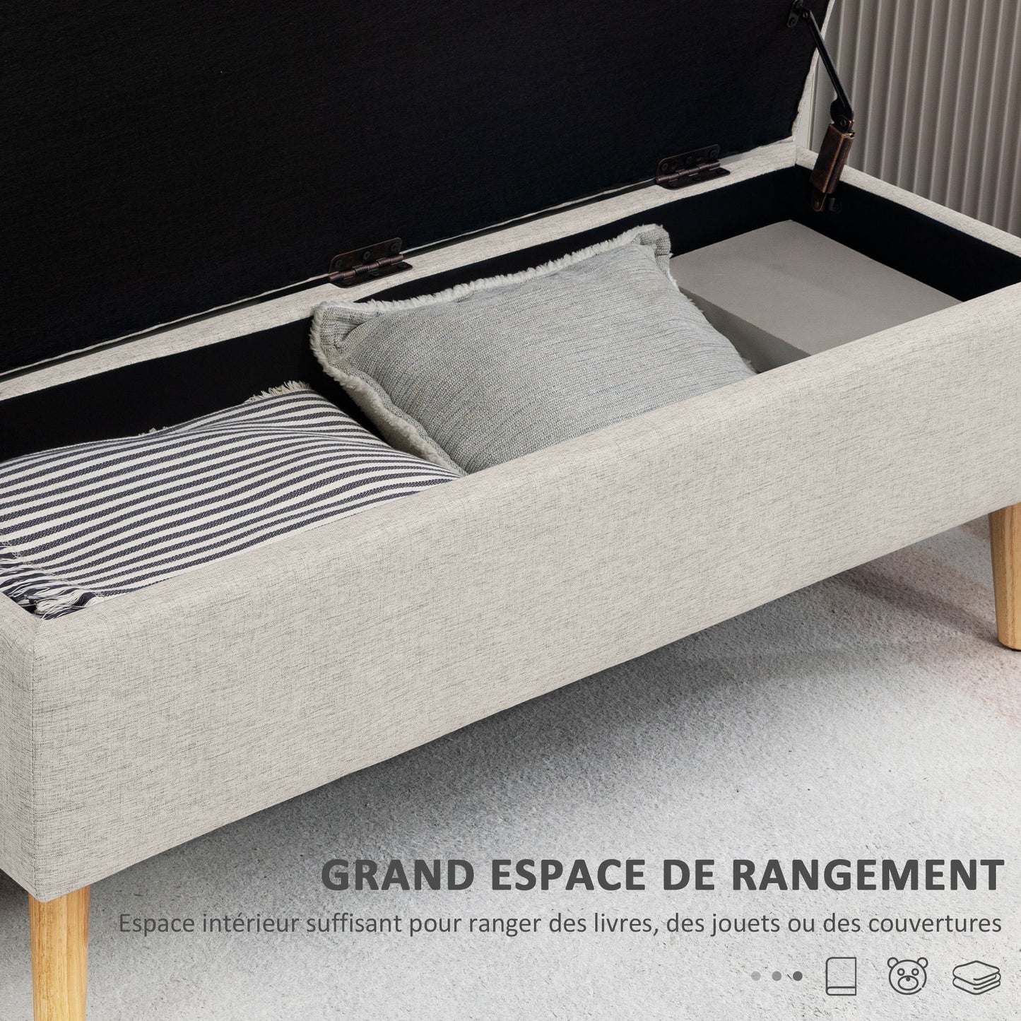 Opbergbank – Opbergkist – Zitbank – Halbank – Opbergbox – Linnen Look – 120 kg Draagvermogen – 110x39x45 cm