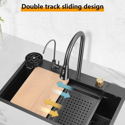Keukenspoelbak – Spoelbakken Keuken – Wasbak Keuken – Gootsteen Keuken – Enkele Spoelbak – Zwart RVS – 68x45 cm – Inclusief Afdruiprek en Watervalkraan