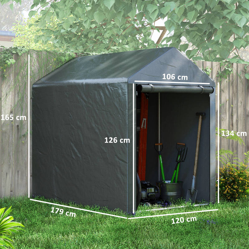 Large Heavy-Duty Galvanized Steel Garden Shed with Sloped Roof & Ventilation Vents - 1.2x1.8x1.6m Dark Grey Outdoor Storage Tent, Spacious Metal Frame Construction Shed for Backyard, Patio, Workshop - Durable & Weatherproof D