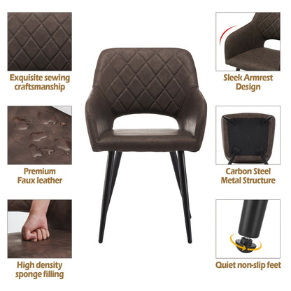 Eetkamerstoel – Stoel – Zithoekstoel – Keukenstoel – Armstoel – Set van 2 Donkerbruin – Memory Foam Zitting – Kunstleren Bekleding – Stevig Metalen Frame