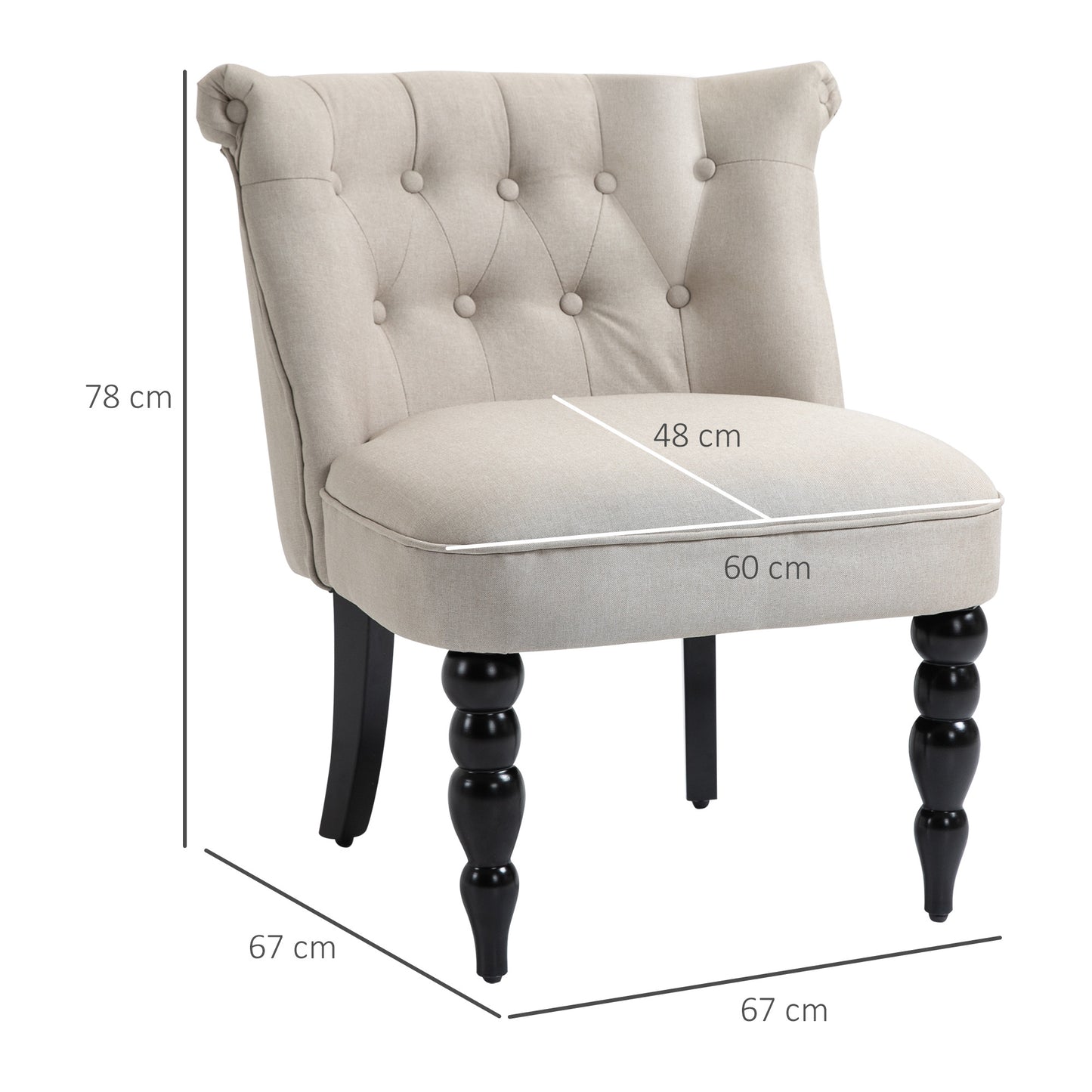 Vintage Relaxfauteuil – Relaxstoel – Lounge Chair – Eetkamerstoel – Comfortfauteuil – Linnen Bekleding – Houten Frame – Beige Zwart – 67x67x78 cm – Comfortabel & Duurzaam