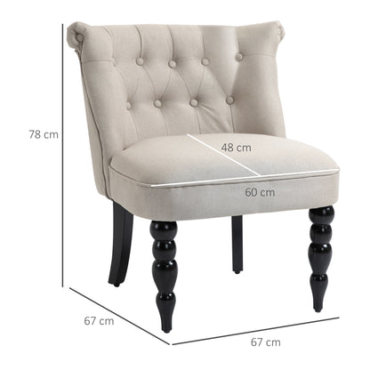 Vintage Relaxfauteuil – Relaxstoel – Lounge Chair – Eetkamerstoel – Comfortfauteuil – Linnen Bekleding – Houten Frame – Beige Zwart – 67x67x78 cm – Comfortabel & Duurzaam