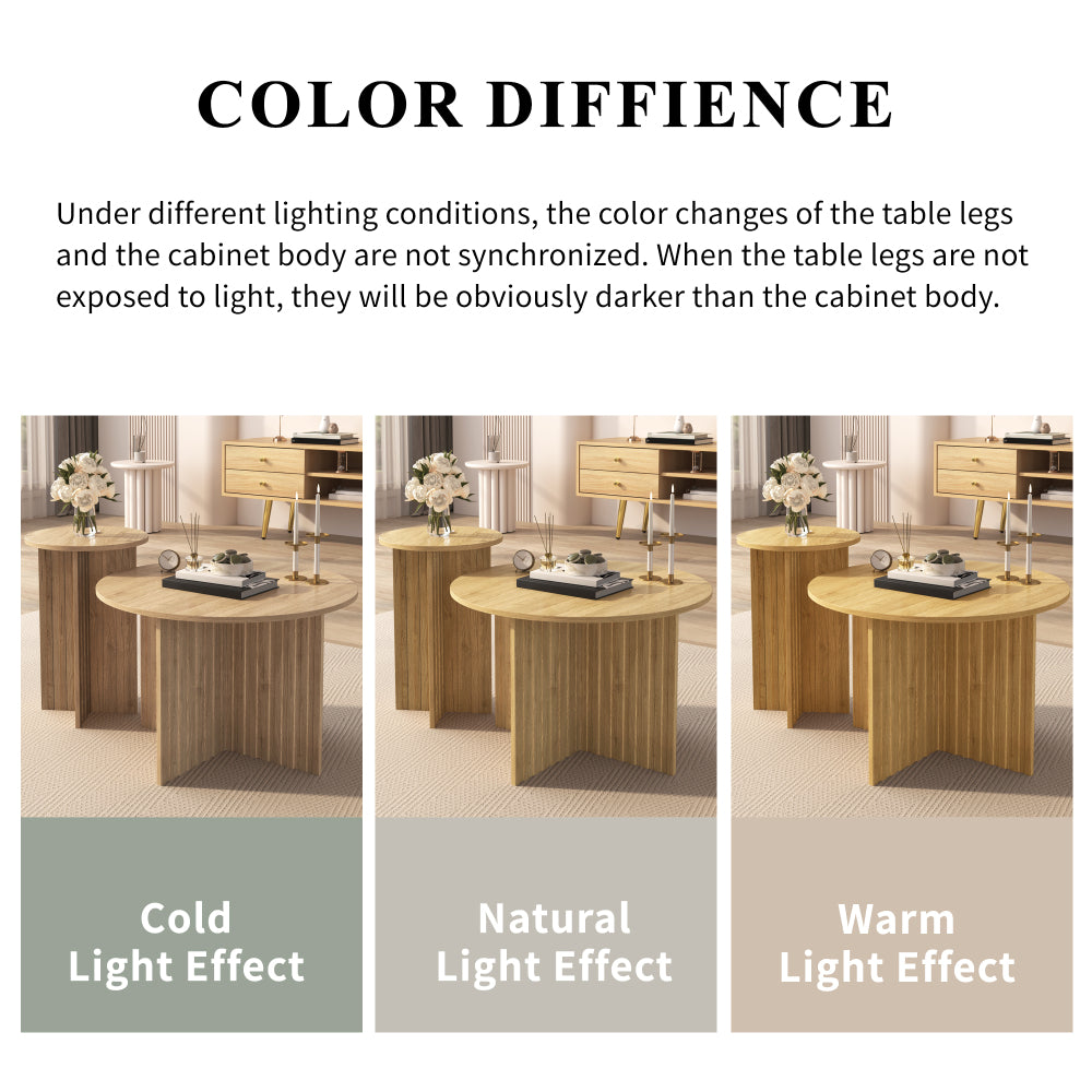 Nesting Salontafel Set – Salontafel – Bijzettafel – Woonkamer Tafel – Rond Tafel – Scandinavisch Design – Compact & Multifunctioneel – Hoogwaardig MDF Met Licht Houtafwerking
