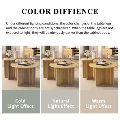 Nesting Salontafel Set – Salontafel – Bijzettafel – Woonkamer Tafel – Rond Tafel – Scandinavisch Design – Compact & Multifunctioneel – Hoogwaardig MDF Met Licht Houtafwerking