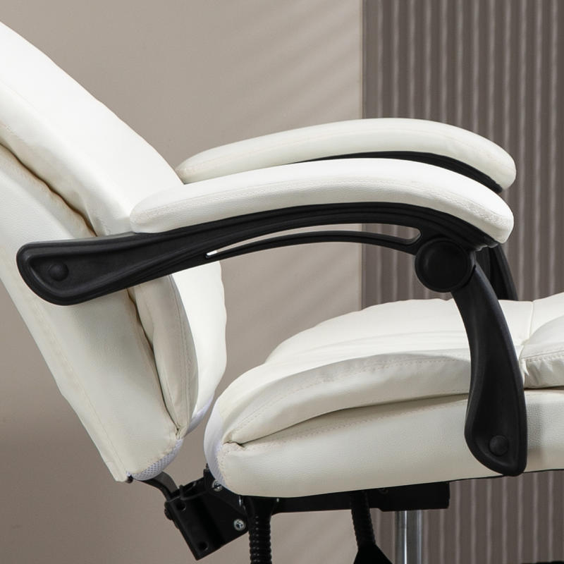 Adjustable Height Swivel Office Chair with Footrest & Massage Function - Heavy-Duty Metal Frame, Ergonomic High-Back Design, Cream White, Height-Adjustable Mechanism, 5-Wheel Base with 360° Rotation for Home Office & Profess