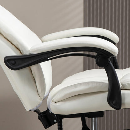Adjustable Height Swivel Office Chair with Footrest & Massage Function - Heavy-Duty Metal Frame, Ergonomic High-Back Design, Cream White, Height-Adjustable Mechanism, 5-Wheel Base with 360° Rotation for Home Office & Profess
