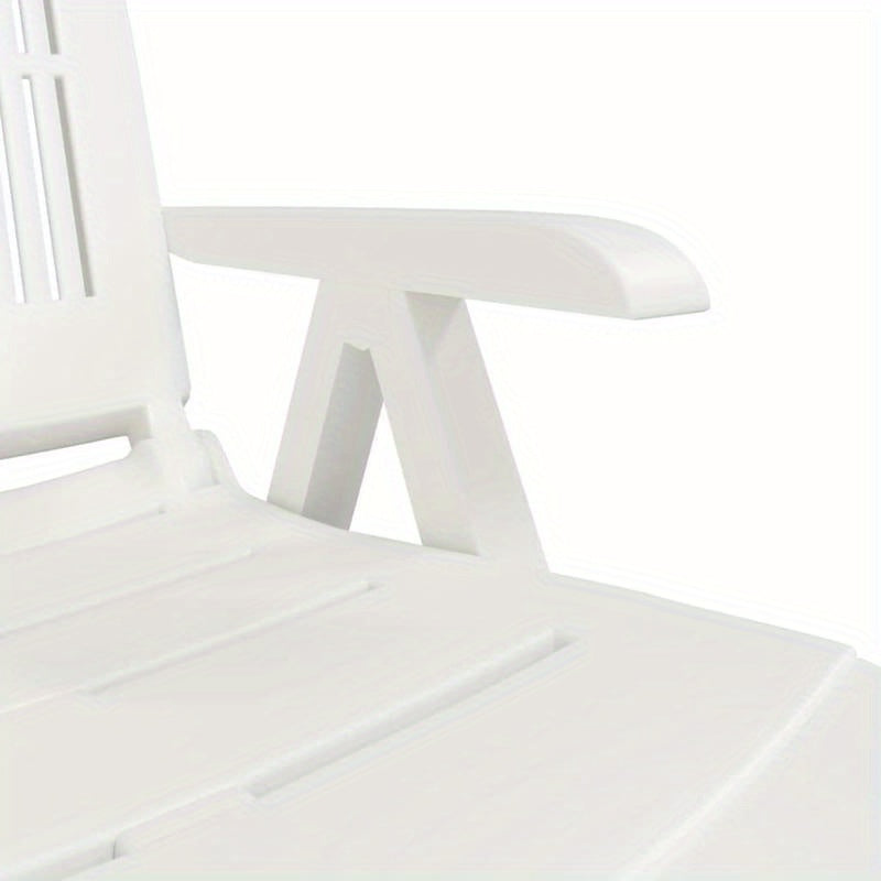 White Plastic Lounge Chair with Cushioned Seat & Backrest - Heavy-Duty All-Weather Durable Modern Design, Foldable Lightweight Sturdy Frame for Balcony, Terrace, Backyard, Poolside, Beach - Easy Assembly & Low Maintenance (Id