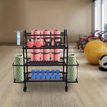 Goodslinesshop Ciounmb Gym Storage Rack Dumbbell Rack Multifunctional Dumbbell Stand Yoga Mat Shelf for Kettlebell, Dumbbells, Yoga Block, with Hooks and Lockable Wheels, Load Capacity 136kg [High-Quality Shop Now!], Fitness