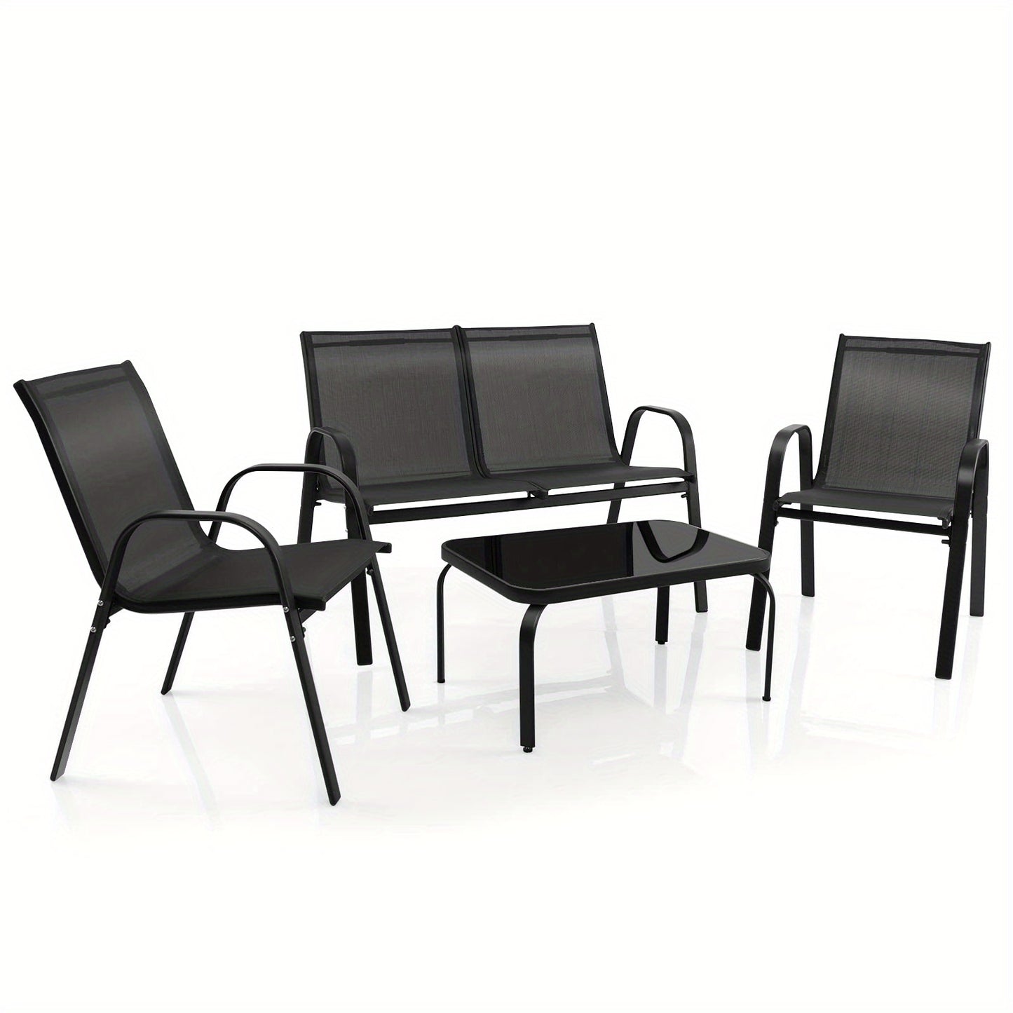 4pcs Garden Furniture Set, Balcony Furniture, Patio Furniture, Seating Group, Seating Set for 4 Persons, Garden Set Incl. 2 Chairs, Bench & Table, for Balcony, Terrace, Garden