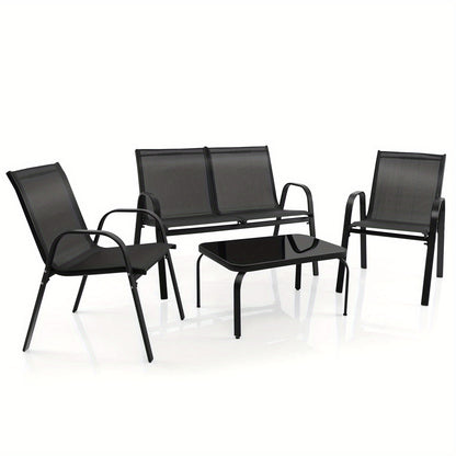 4pcs Garden Furniture Set, Balcony Furniture, Patio Furniture, Seating Group, Seating Set for 4 Persons, Garden Set Incl. 2 Chairs, Bench & Table, for Balcony, Terrace, Garden