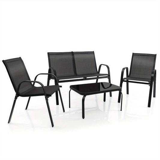4pcs Garden Furniture Set, Balcony Furniture, Patio Furniture, Seating Group, Seating Set for 4 Persons, Garden Set Incl. 2 Chairs, Bench & Table, for Balcony, Terrace, Garden