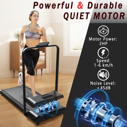Loopband – Treadmill – Loopapparaat – Fitnessband – Wandelmachine – 2-in-1 Met Armleuningen – 6% Helling – Stil En Compact – Afstandsbediening – Zwart