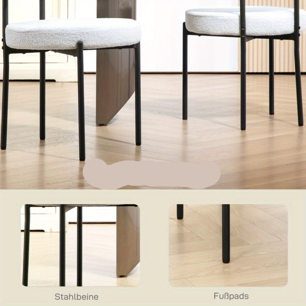 Eetkamerstoelen – Stoelen – Zitmeubels – Bijzetstoelen – Eetkamerstoelen Set – Crèmekleurige Fleece Bekleding – Stevige Metalen Poten – Onderhoudsvriendelijk & Comfortabel