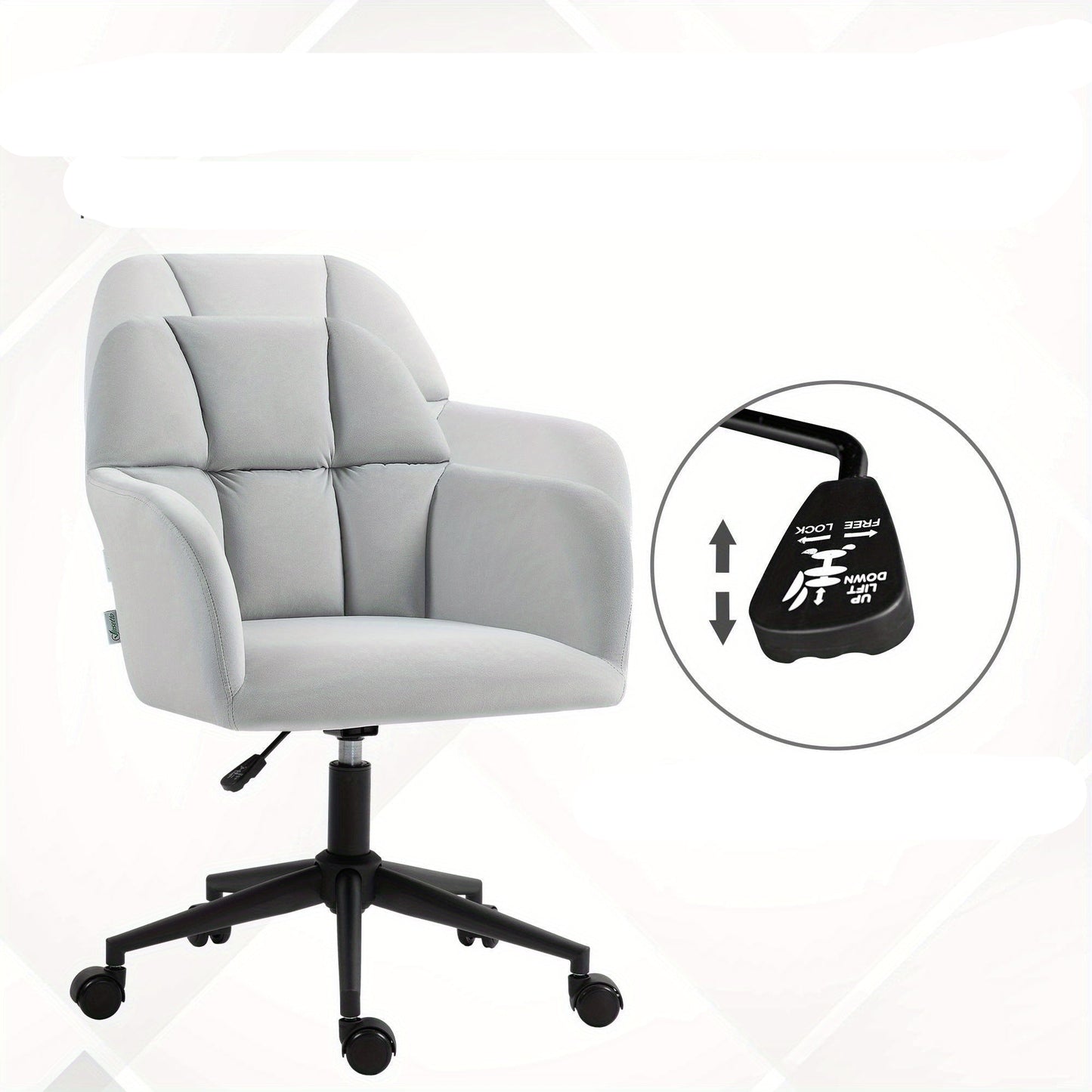 Draaifauteuil – Bureaustoel – Office Chair – Werkstoel – Stoel Met Armleuningen – Lichtgrijs Fluweel – Verstelbare Zithoogte – 360° Draaibaar