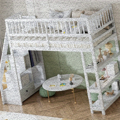 Hoogslaper – Eenpersoonsbed – Stapelbed – Kinderbed – Opbergbed – 90 x 200 cm – Geïntegreerde Kledingkast – Veiligheidsladder