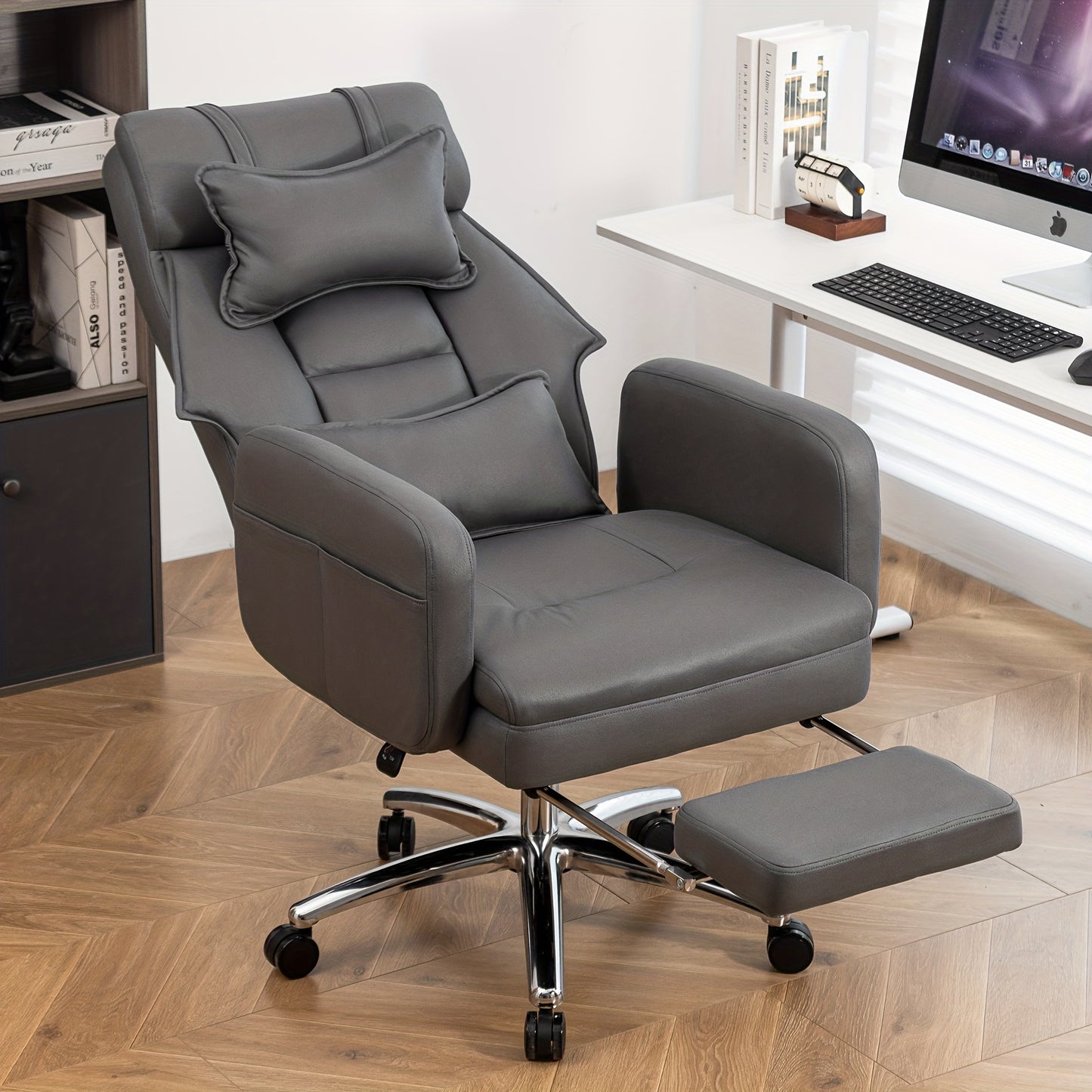Gamingstoel – Gamestoel – Bureaustoel – Game Chair – Draaibare Ergonomische Stoel – 155° Kantelbaar – Met Lendensteun En Hoofdsteun – Comfortabele Beige Lounge Chair